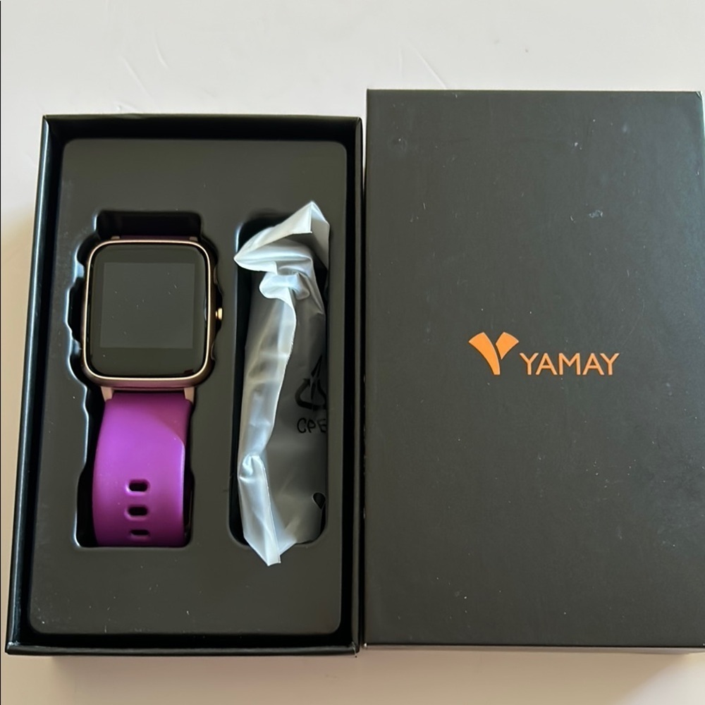 Purple Smartwatch with Square Face and Active Display